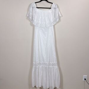 Joie White Boho Embroidered Square Neck Beach Wedding Mexico Lined Maxi Dress 6